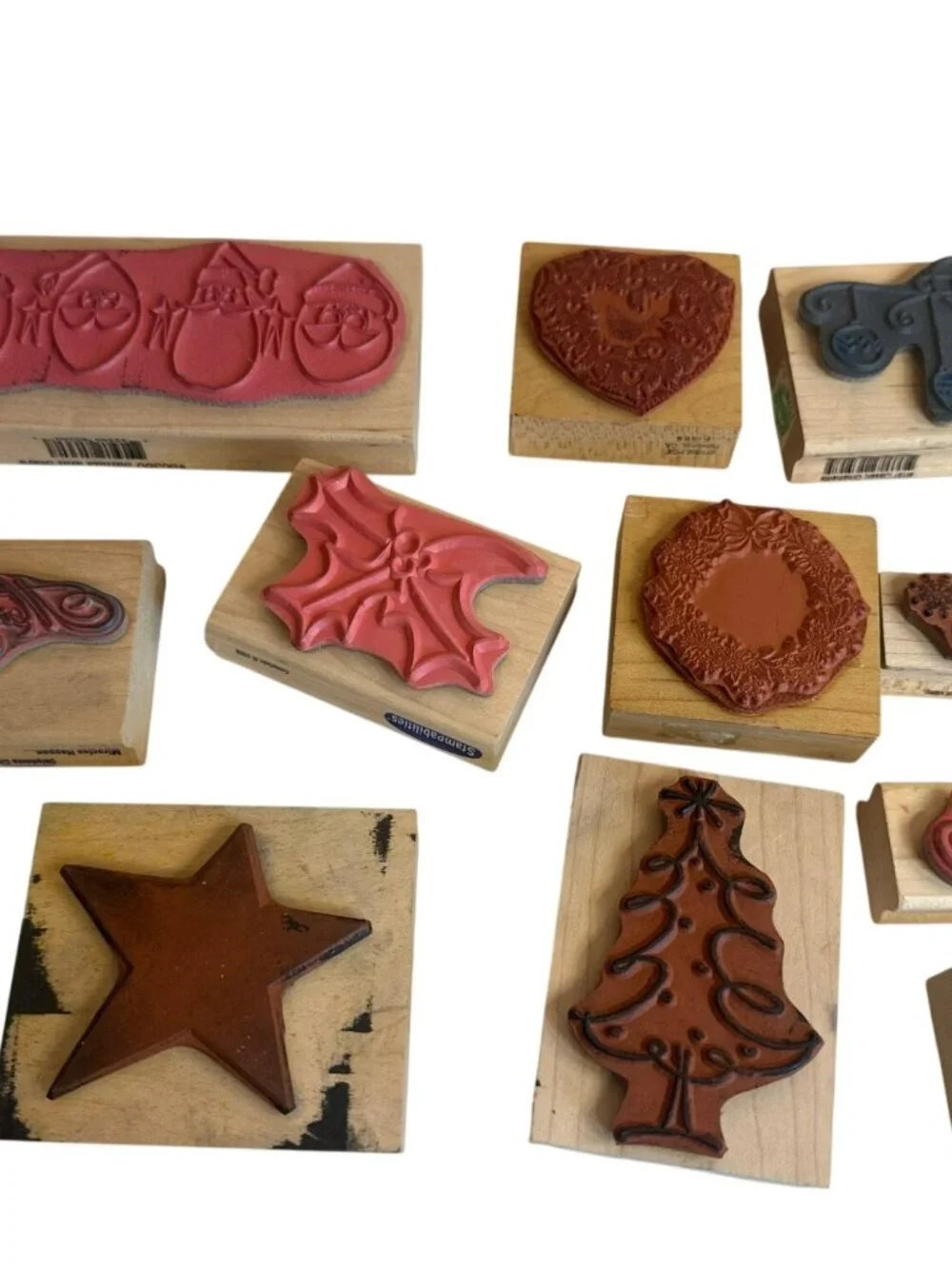Assorted Christmas-Themed Wooden Rubber Stamps Set Of Holiday Stamps Happen Etc.